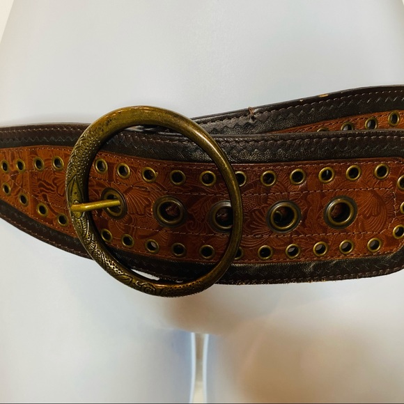 Brown Leather Wide Waist Belt - Picture 2 of 8